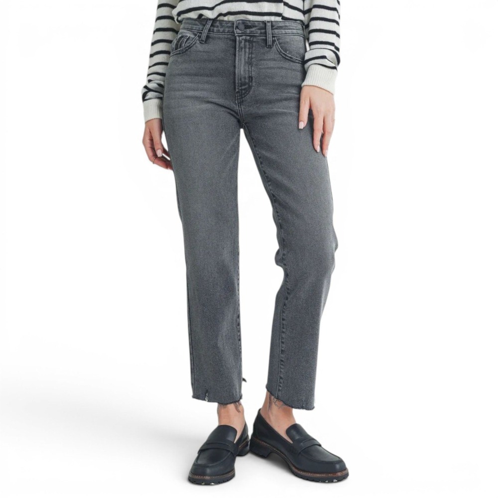 Just Black Denim HR Vintage Straight Jeans Womens 29 Grey High Rise Raw Hem‎ NEW